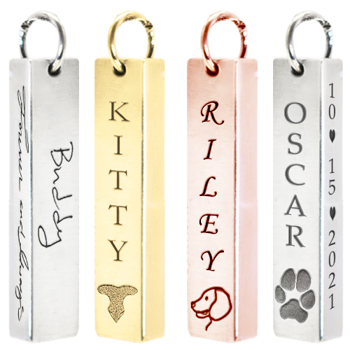 Personalized Vertical Bar Pendant with Chamber to Hold Precious Pet Memorials