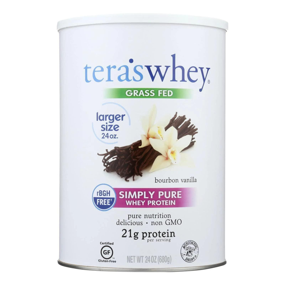 Simply tera's Pure Whey Protein Powder - Vanilla Protein Powder, Grass Fed Whey Protein Powder, Clean Protein Powder Without Artificial Sweeteners, Non-GMO, Kosher, rBGH-Free, Soy-Free - 24 Oz