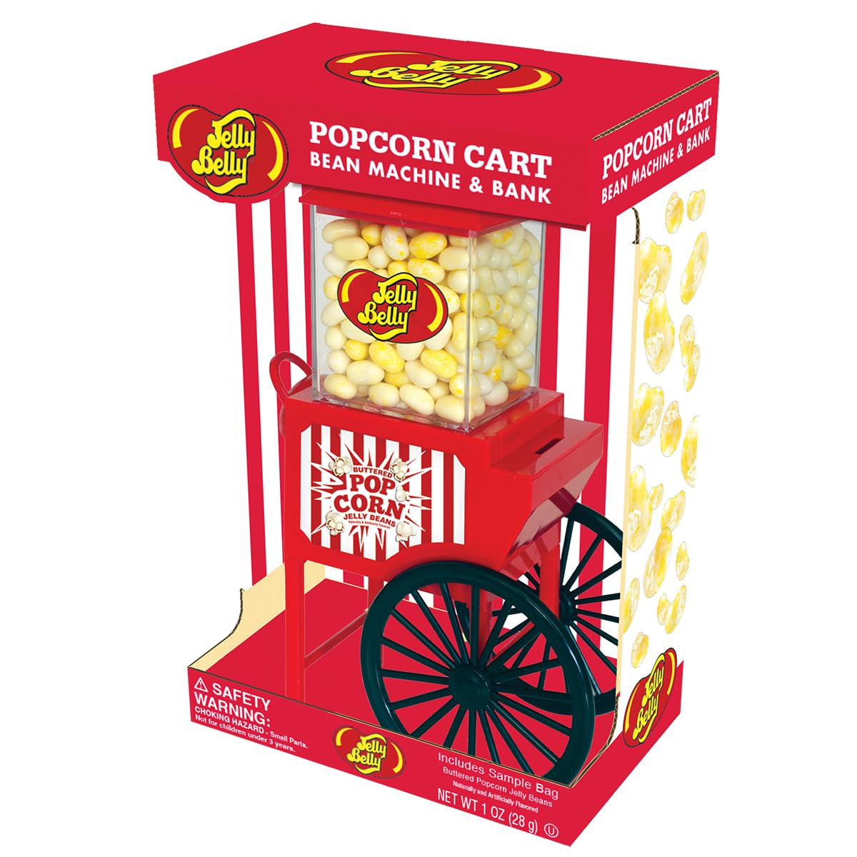 Jelly Belly Buttered Popcorn Cart Bean Machine & Bank with 1 oz of Jelly Beans