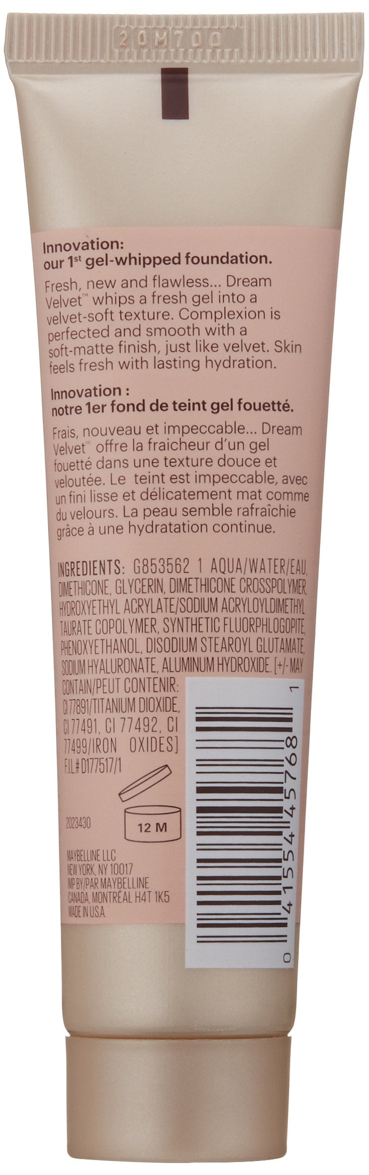 Maybelline New York Dream Velvet Soft-Matte Hydrating Foundation, Porcelain Ivory, 1 fl. oz.