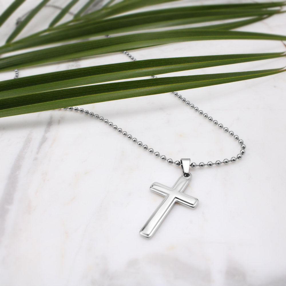 CMax Artisan-Crafted Stainless Steel Cross Necklace with Ball Chain