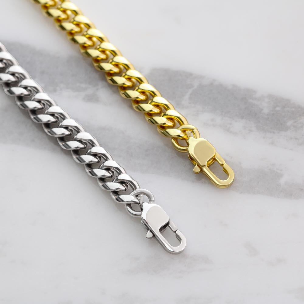 Adjustable Cuban Link Necklace Polished Stainless Steel or 14k Yellow Gold over Stainless Steel with Message Card to Dad