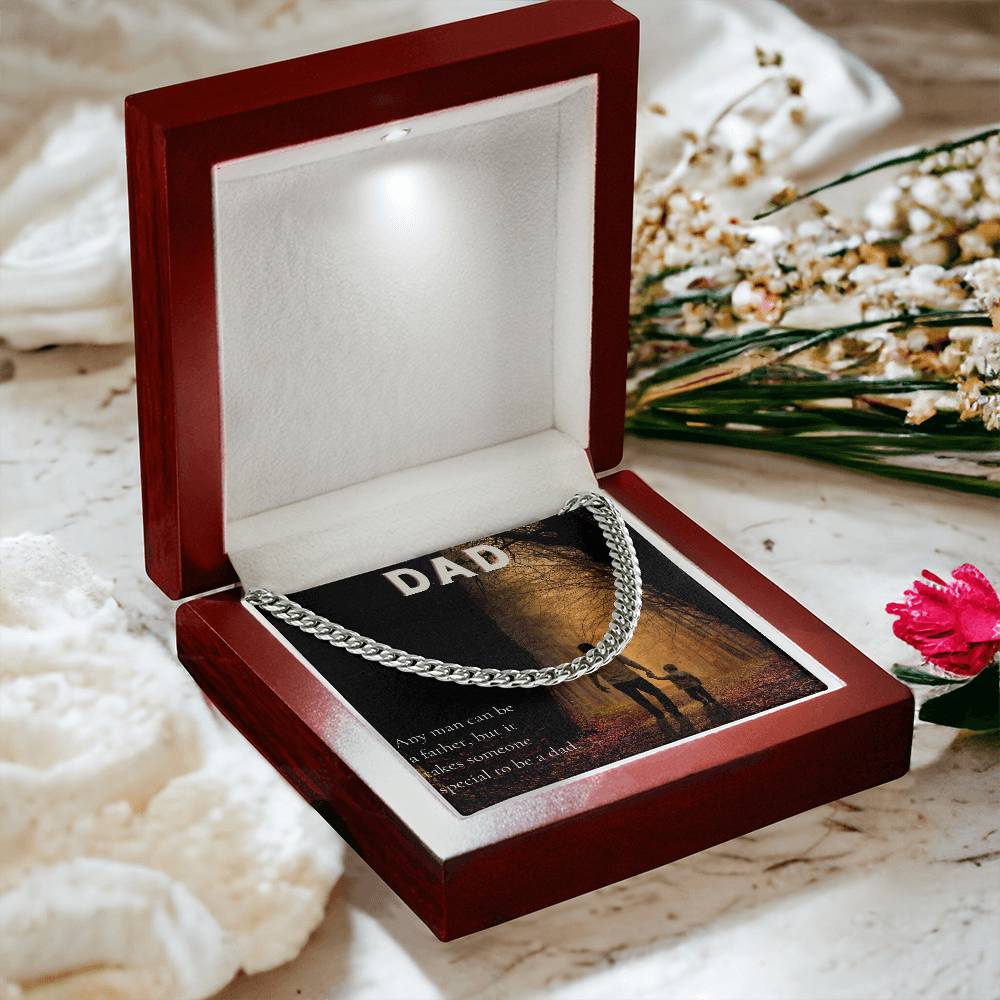 Adjustable Cuban Link Necklace Polished Stainless Steel or 14k Yellow Gold over Stainless Steel with Message Card to Dad