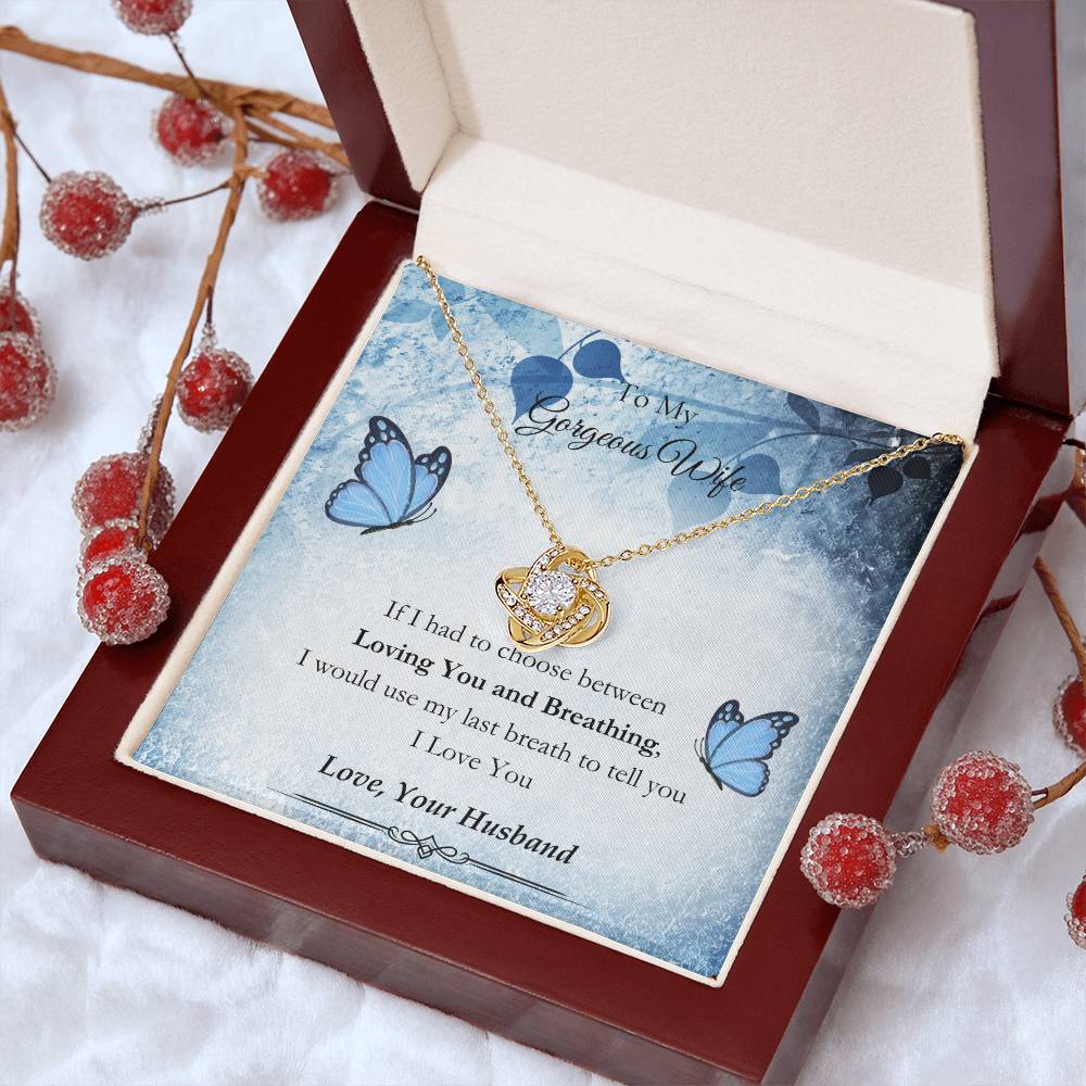 CMax Infinity Knot in Choice of 14k White Gold or 18k Yellow Gold with Customizable Personalized Message Card To My Gorgeous Wife